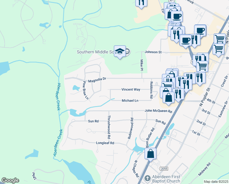 map of restaurants, bars, coffee shops, grocery stores, and more near 159 Vincent Way in Aberdeen