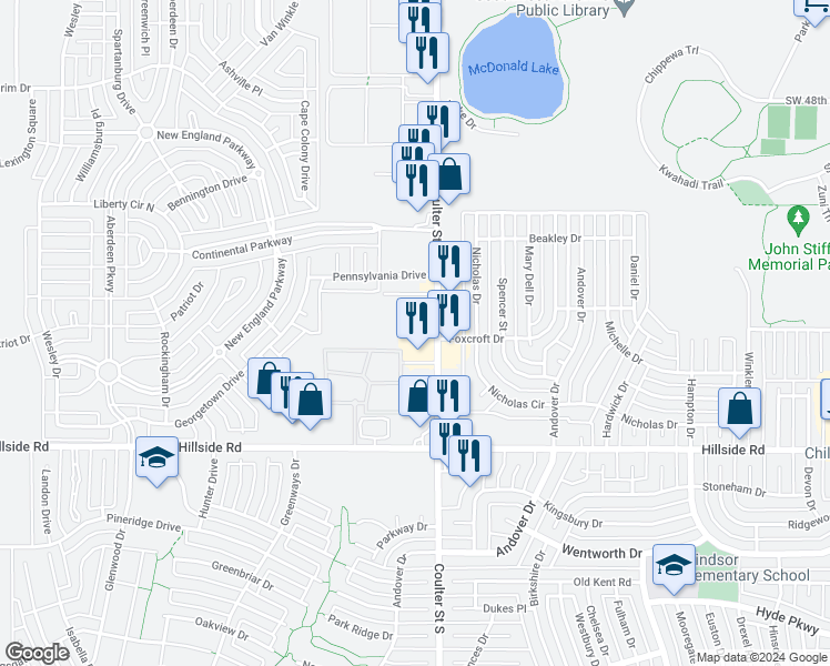 map of restaurants, bars, coffee shops, grocery stores, and more near 5300 Coulter Street South in Amarillo