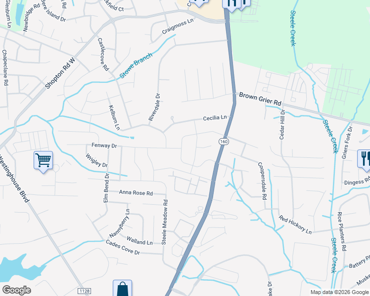 map of restaurants, bars, coffee shops, grocery stores, and more near 4514 Collingham Drive in Charlotte