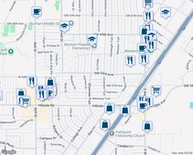 map of restaurants, bars, coffee shops, grocery stores, and more near 5009 Southwest 53rd Avenue in Amarillo