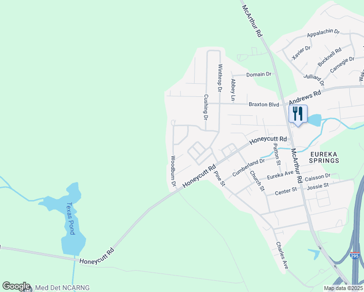 map of restaurants, bars, coffee shops, grocery stores, and more near 6410 Spring Hill Drive in Fayetteville