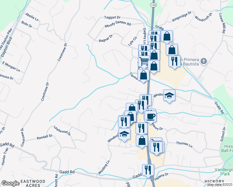 map of restaurants, bars, coffee shops, grocery stores, and more near 800 Gloria Ln in Hixson