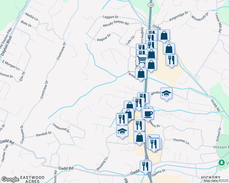 map of restaurants, bars, coffee shops, grocery stores, and more near 800 Gloria Ln in Hixson