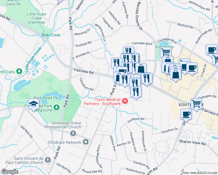 map of restaurants, bars, coffee shops, grocery stores, and more near in Charlotte