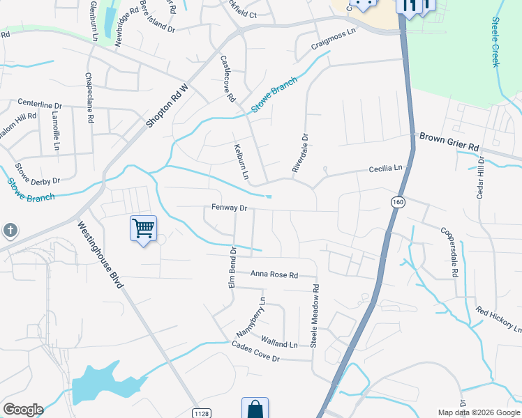 map of restaurants, bars, coffee shops, grocery stores, and more near 5803 Fenway Drive in Charlotte