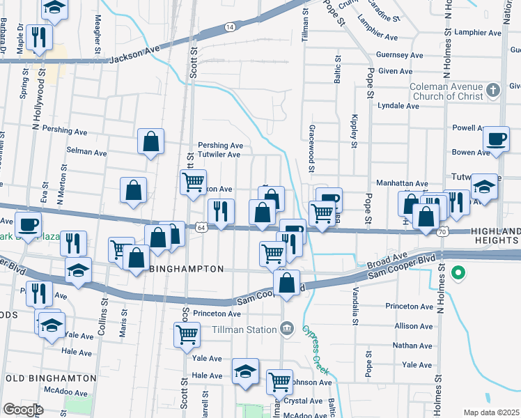 map of restaurants, bars, coffee shops, grocery stores, and more near 679 Glankler Street in Memphis