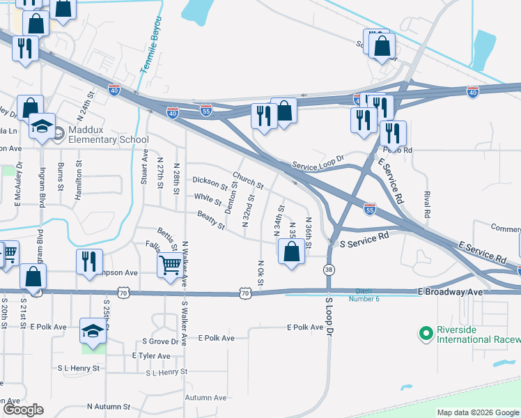 map of restaurants, bars, coffee shops, grocery stores, and more near 508 North 32nd Street in West Memphis