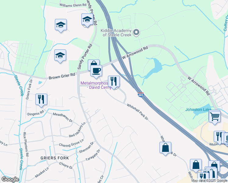 map of restaurants, bars, coffee shops, grocery stores, and more near 3701 Arco Corporate Drive in Charlotte