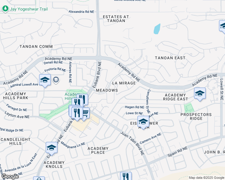 map of restaurants, bars, coffee shops, grocery stores, and more near 6200 Eubank Boulevard Northeast in Albuquerque