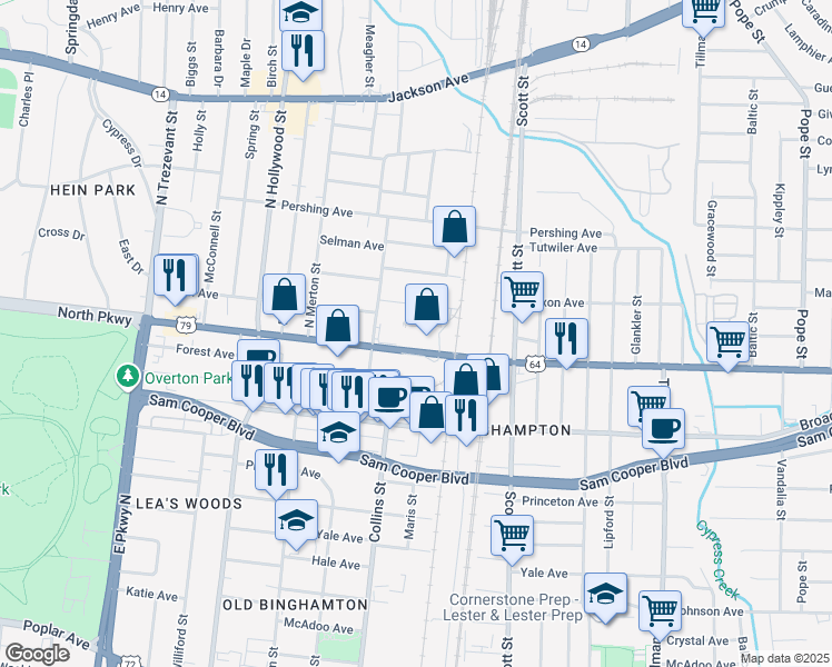 map of restaurants, bars, coffee shops, grocery stores, and more near 2605 Faxon Avenue in Memphis