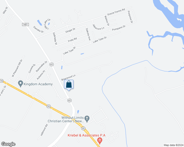 map of restaurants, bars, coffee shops, grocery stores, and more near 310 Briarwood Lane in New Bern