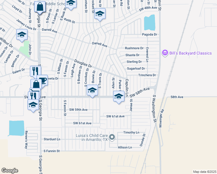 map of restaurants, bars, coffee shops, grocery stores, and more near 5315 Tumbleweed Drive in Amarillo