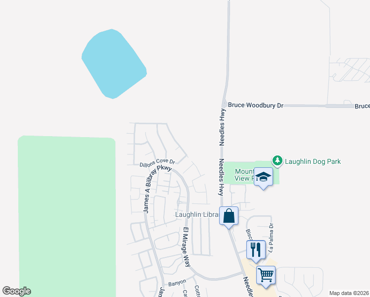 map of restaurants, bars, coffee shops, grocery stores, and more near 2556 Morrow Ridge Place in Laughlin