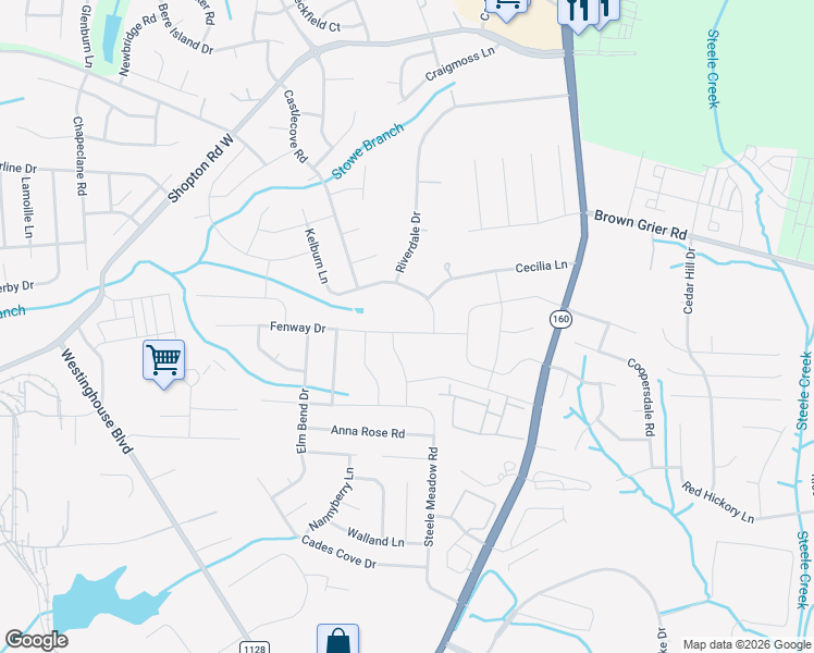 map of restaurants, bars, coffee shops, grocery stores, and more near 5803 Fenway Drive in Charlotte