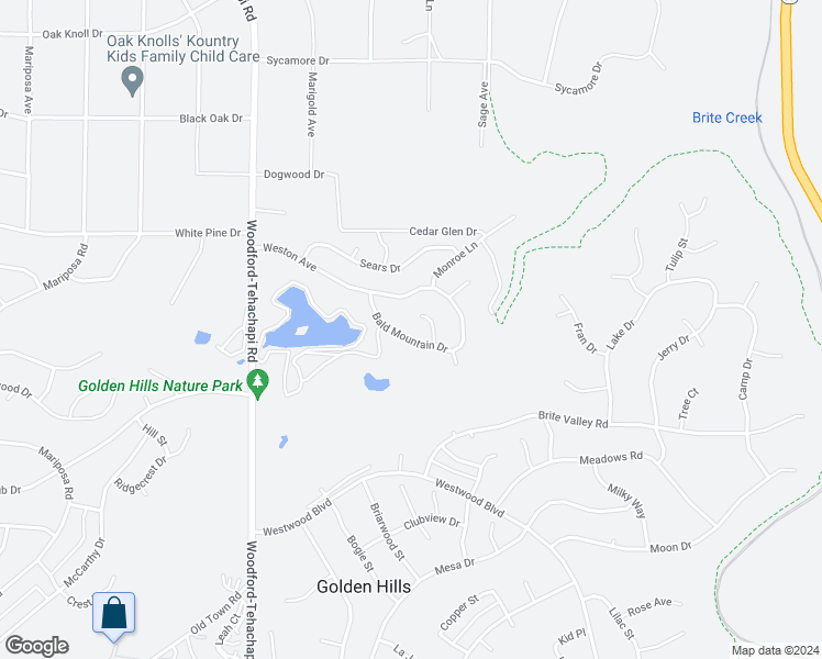 map of restaurants, bars, coffee shops, grocery stores, and more near 20117 Bald Mountain Drive in Tehachapi