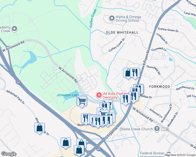 map of restaurants, bars, coffee shops, grocery stores, and more near 2735 Silverthorn Drive in Charlotte