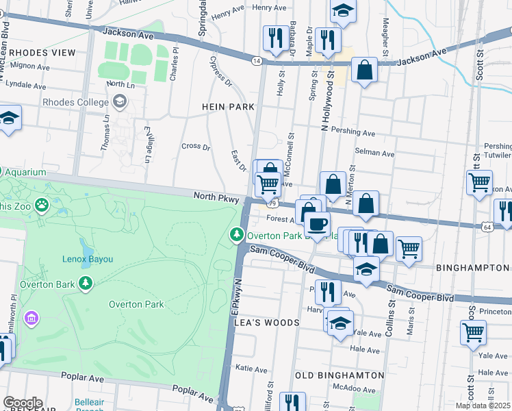 map of restaurants, bars, coffee shops, grocery stores, and more near 2346 Summer Avenue in Memphis