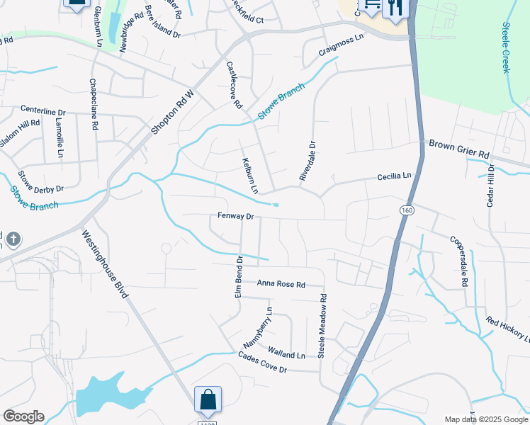 map of restaurants, bars, coffee shops, grocery stores, and more near 5627 Fenway Drive in Charlotte