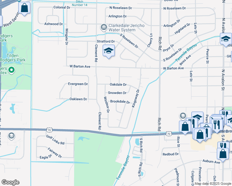 map of restaurants, bars, coffee shops, grocery stores, and more near 1013 Snowden Drive in West Memphis