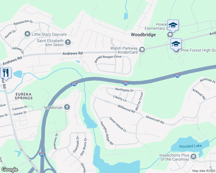 map of restaurants, bars, coffee shops, grocery stores, and more near 3241 Northgate Drive in Fayetteville