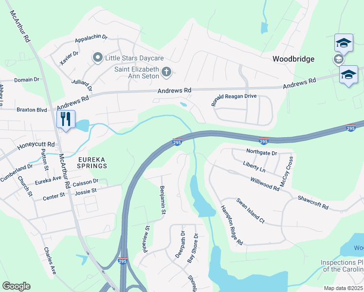 map of restaurants, bars, coffee shops, grocery stores, and more near 816 Kensington Park Road in Fayetteville