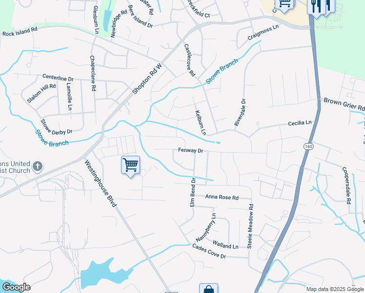 map of restaurants, bars, coffee shops, grocery stores, and more near 5515 Fenway Drive in Charlotte