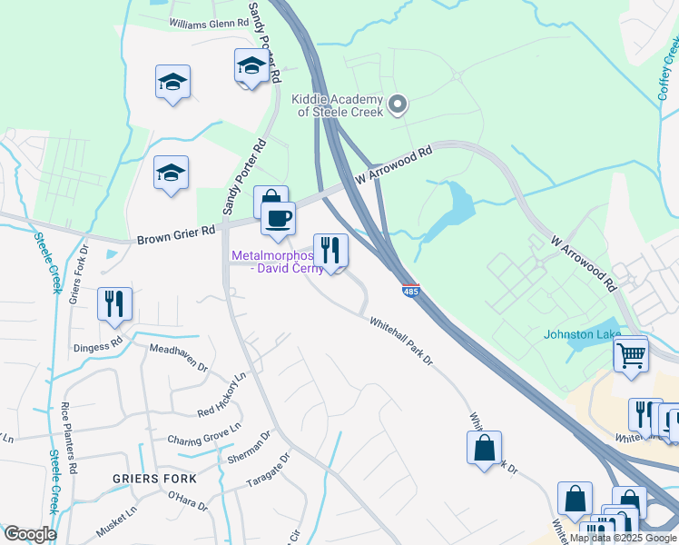 map of restaurants, bars, coffee shops, grocery stores, and more near 3701 Arco Corporate Drive in Charlotte