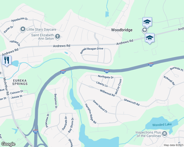 map of restaurants, bars, coffee shops, grocery stores, and more near 3241 Northgate Drive in Fayetteville