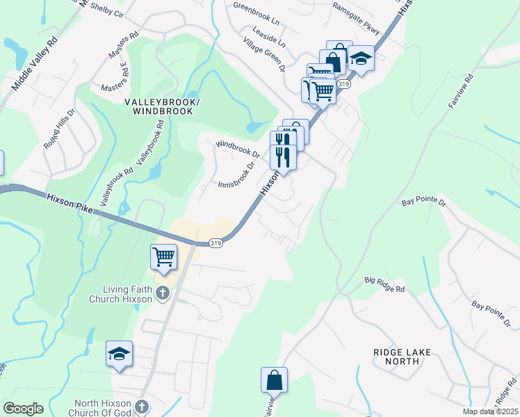 map of restaurants, bars, coffee shops, grocery stores, and more near 6112 Hixson Pike in Chattanooga