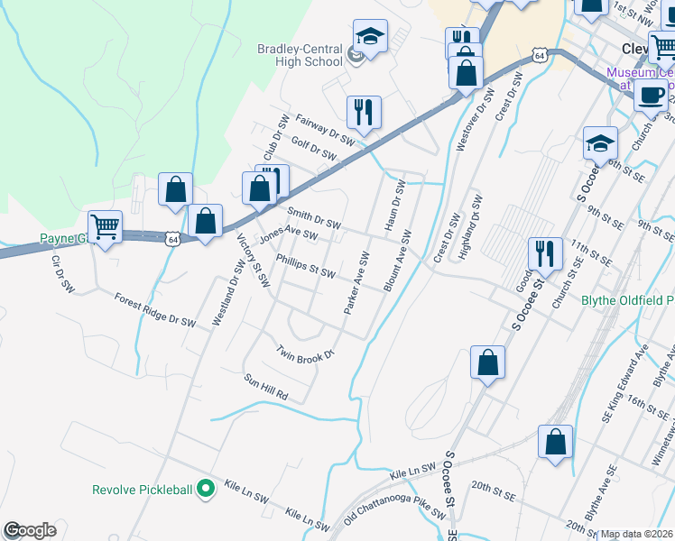 map of restaurants, bars, coffee shops, grocery stores, and more near 1510 Parker Avenue Southwest in Cleveland