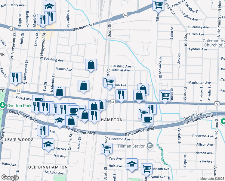 map of restaurants, bars, coffee shops, grocery stores, and more near 684 Scott Street in Memphis