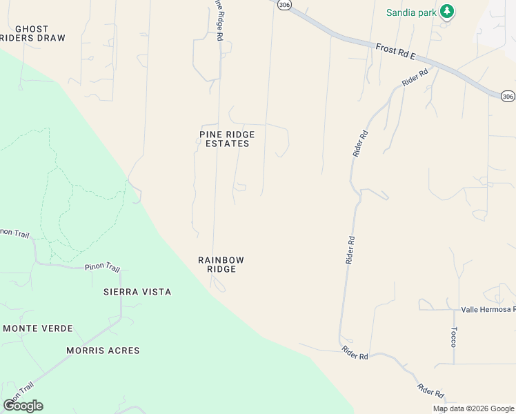 map of restaurants, bars, coffee shops, grocery stores, and more near 72 Rudy's Lane in Sandia Park