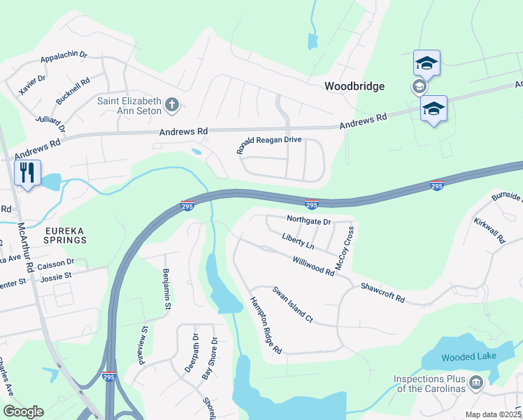 map of restaurants, bars, coffee shops, grocery stores, and more near 3233 Northgate Drive in Fayetteville