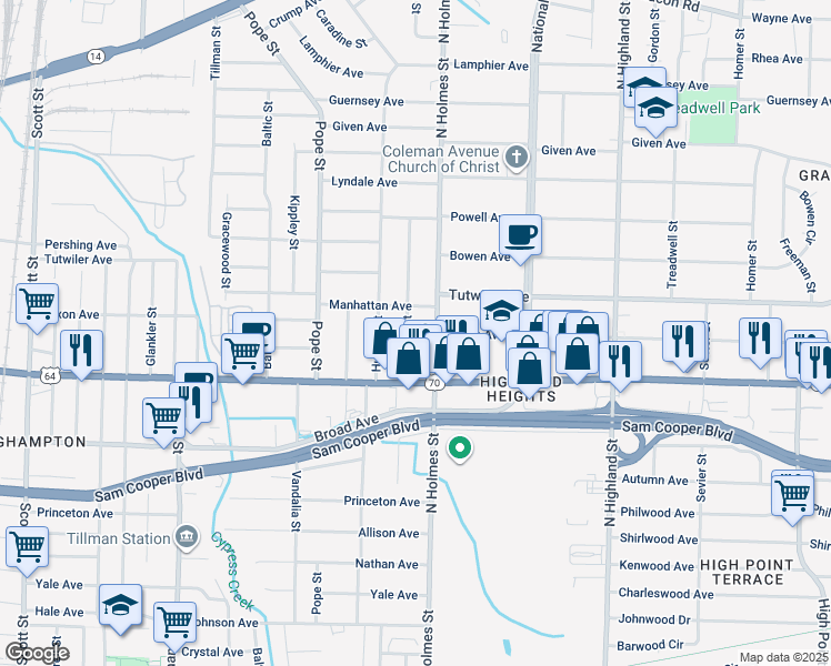 map of restaurants, bars, coffee shops, grocery stores, and more near 688 Atlantic Street in Memphis
