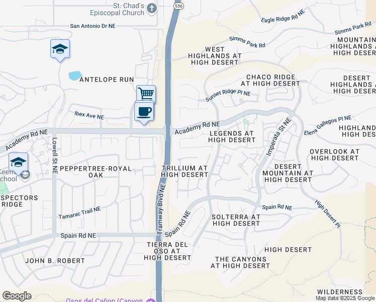 map of restaurants, bars, coffee shops, grocery stores, and more near 12708 Northern Sky Avenue Northeast in Albuquerque