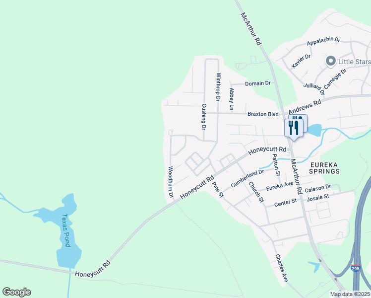 map of restaurants, bars, coffee shops, grocery stores, and more near 6408 Spring Hill Drive in Fayetteville