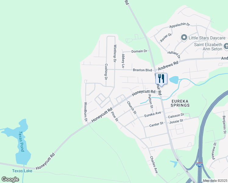 map of restaurants, bars, coffee shops, grocery stores, and more near 6542 Winthrop Drive in Fayetteville
