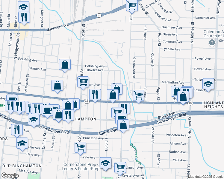 map of restaurants, bars, coffee shops, grocery stores, and more near 679 Glankler Street in Memphis