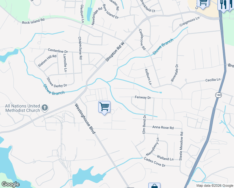 map of restaurants, bars, coffee shops, grocery stores, and more near 5403 Fenway Dr in Charlotte