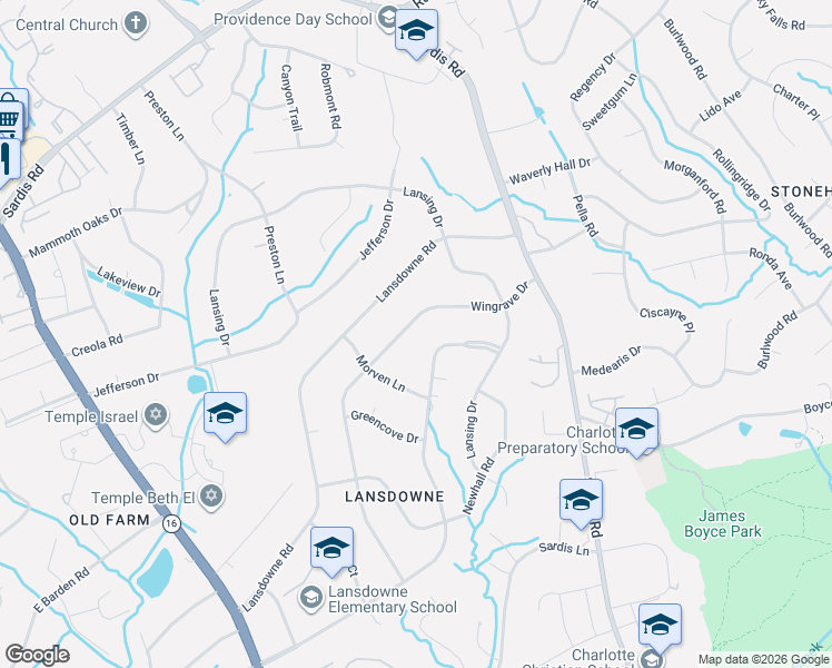map of restaurants, bars, coffee shops, grocery stores, and more near 401-411 Wingrave Dr in Charlotte