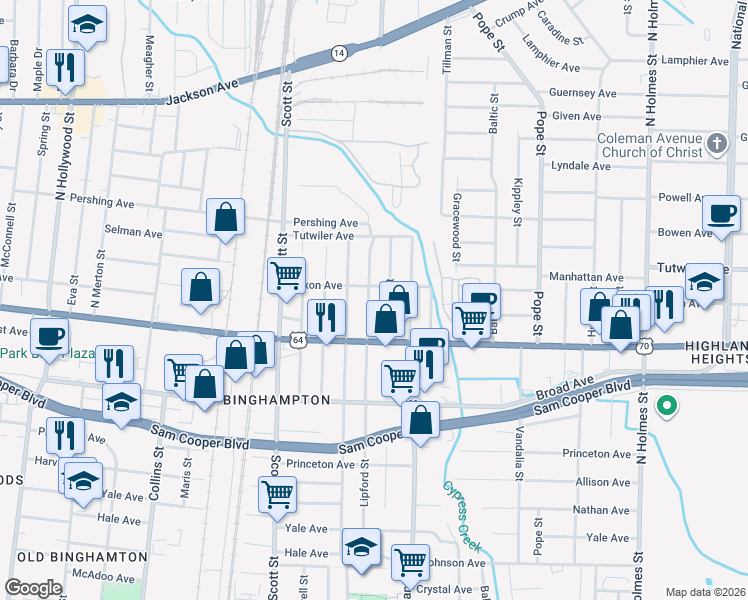 map of restaurants, bars, coffee shops, grocery stores, and more near 679 Glankler Street in Memphis