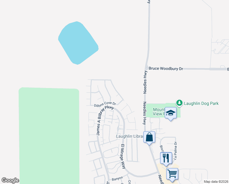 map of restaurants, bars, coffee shops, grocery stores, and more near 2517 Morrow Ridge Place in Laughlin