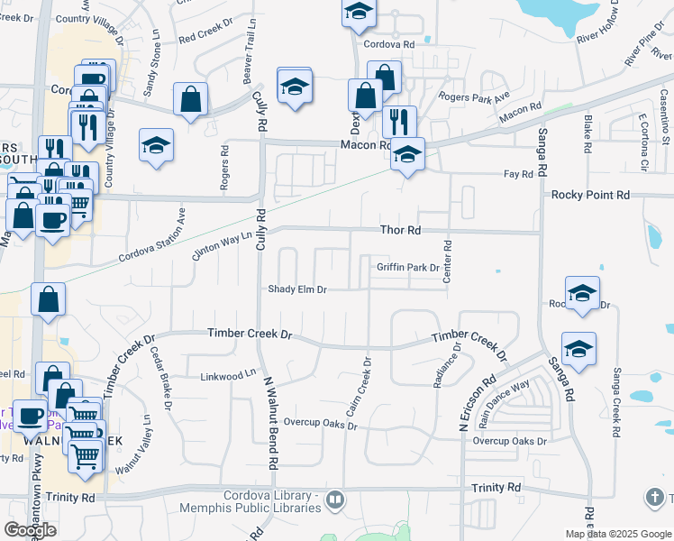 map of restaurants, bars, coffee shops, grocery stores, and more near 946 Aspen Meadow Cove in Memphis