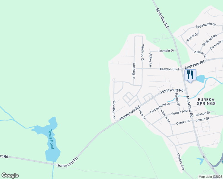 map of restaurants, bars, coffee shops, grocery stores, and more near 640 Woodburn Drive in Fayetteville