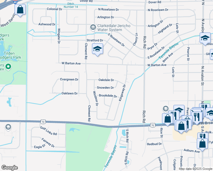 map of restaurants, bars, coffee shops, grocery stores, and more near 1013 Snowden Drive in West Memphis