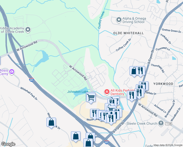 map of restaurants, bars, coffee shops, grocery stores, and more near 2923 White Willow Road in Charlotte