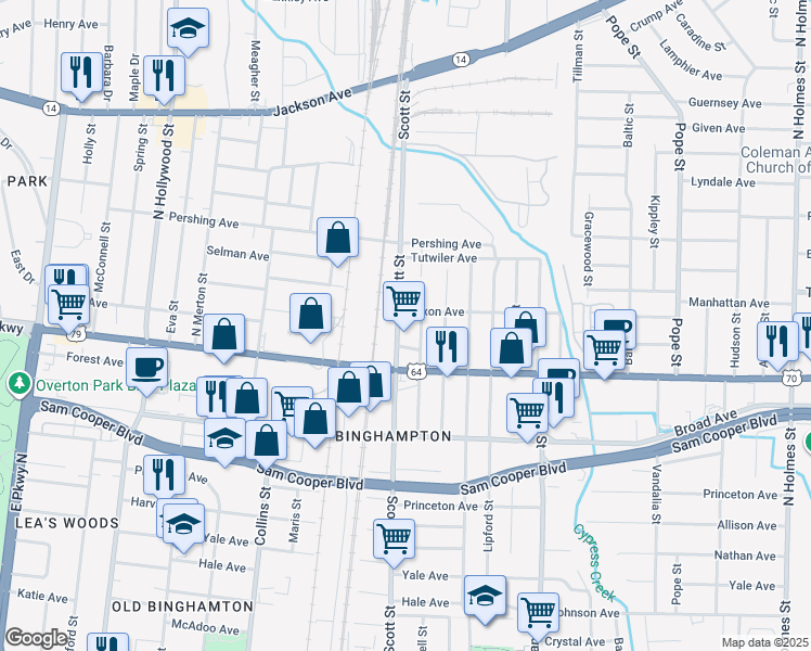 map of restaurants, bars, coffee shops, grocery stores, and more near 684 Scott Street in Memphis