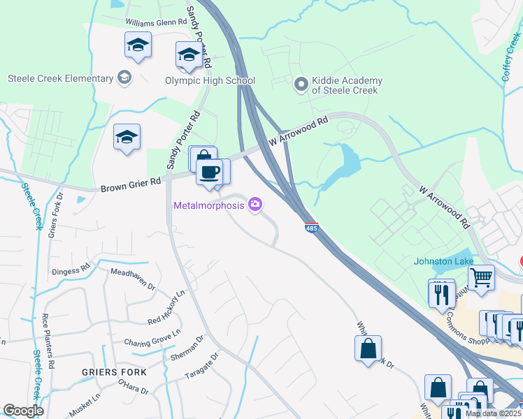 map of restaurants, bars, coffee shops, grocery stores, and more near 3700 Arco Corporate Drive in Charlotte