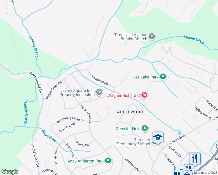 map of restaurants, bars, coffee shops, grocery stores, and more near 4 Northfield Road in Signal Mountain