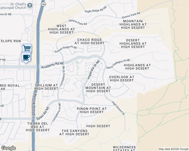 map of restaurants, bars, coffee shops, grocery stores, and more near 6205 Goldfield Place Northeast in Albuquerque